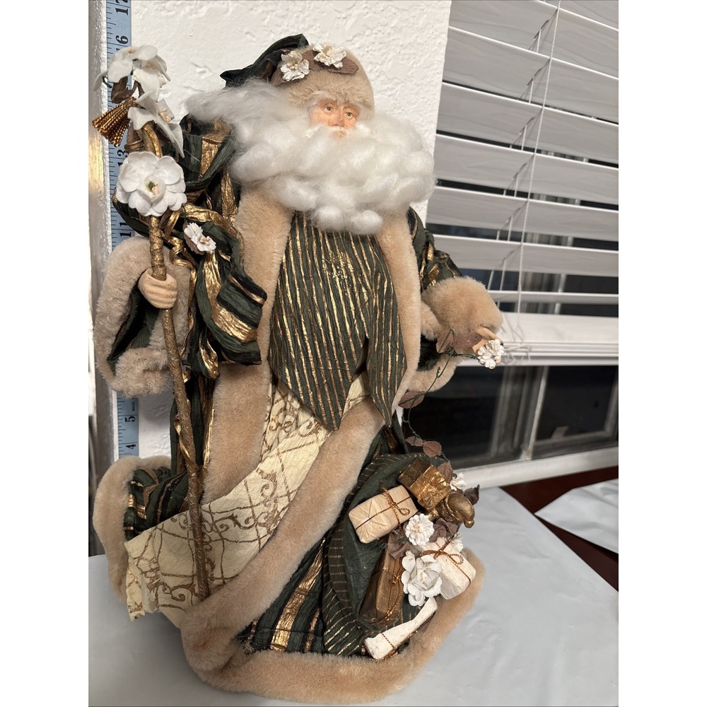 Vintage Green and Gold Santa‎ Clause 16"